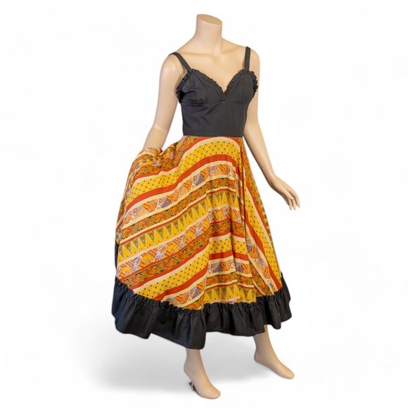 Vintage 50s Dress – Black Bodice with Vibrant Bohemian Patchwork Pattern… - Picture 15 of 15